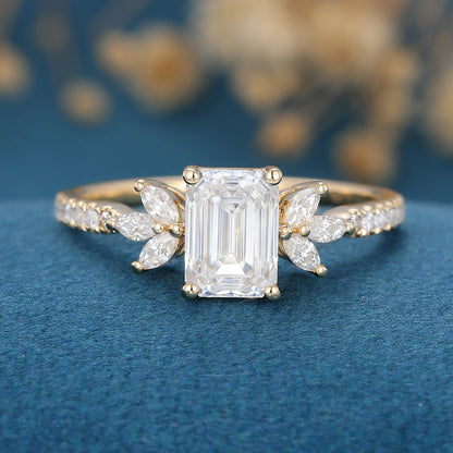 0.92 CT Emerald Cluster Moissanite Engagement Ring
