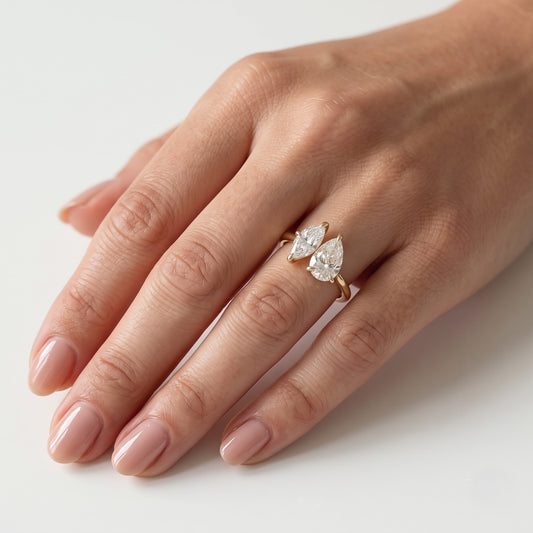1.6 CT Pear Toi Et Moi Moissanite Engagement Ring