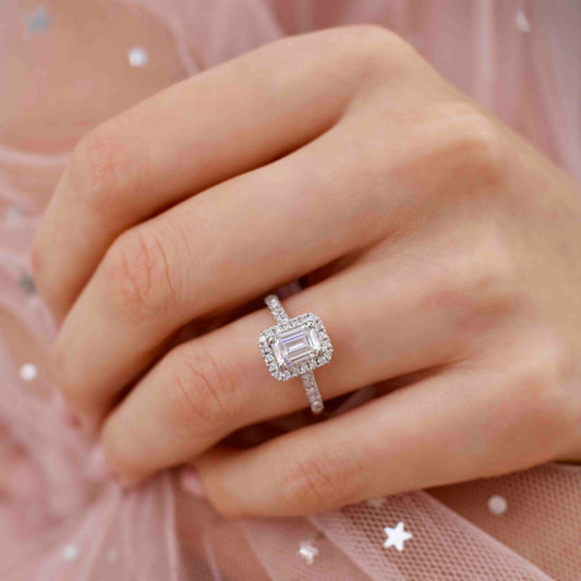 1.01 CT Emerald Halo & Pave Moissanite Engagement Ring