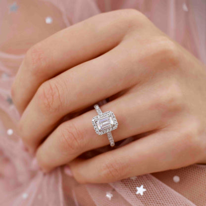 2 CT Emerald Halo & Pave Moissanite Engagement Ring