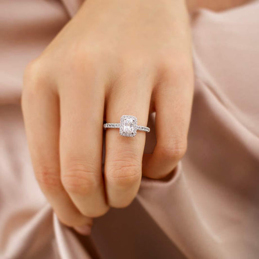 0.7 CT Radiant Halo & Pave Moissanite Engagement Ring