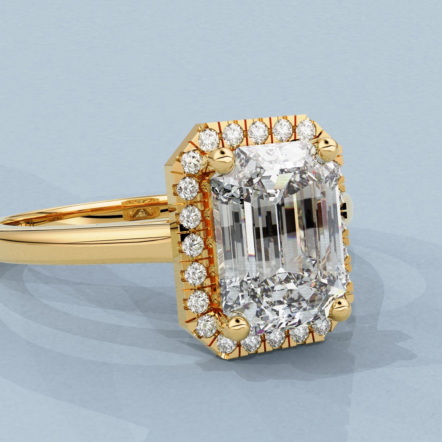 1.75 CT Emerald Halo Moissanite Engagement Ring