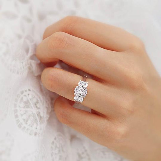 1.5 CT Oval Three Stone Moissanite Engagement Ring