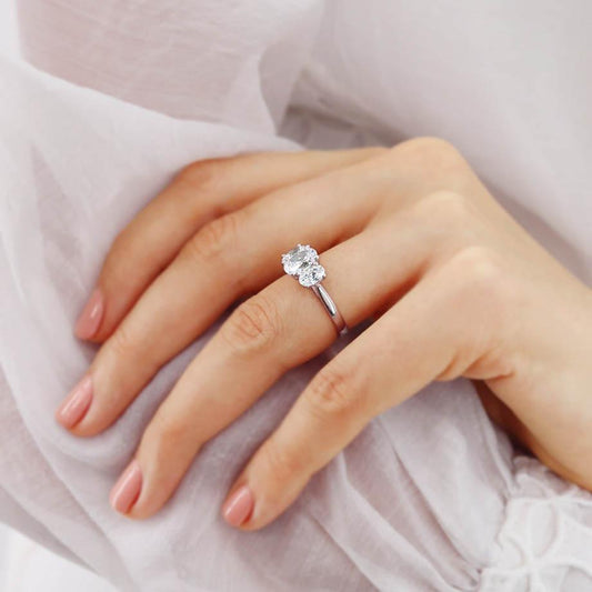 1.5 CT Oval Three Stone Moissanite Engagement Ring