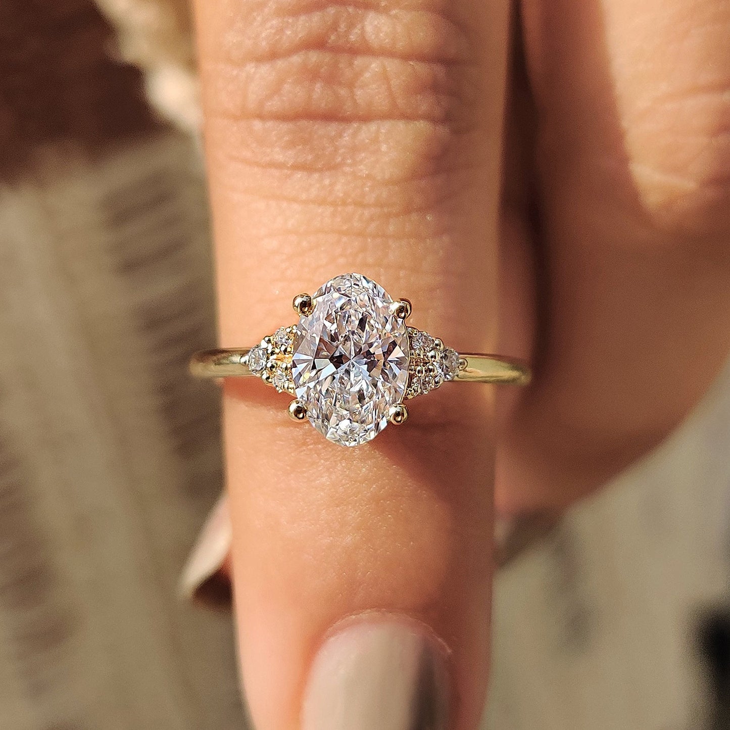 1 CT Oval Cluster Moissanite Engagement Ring