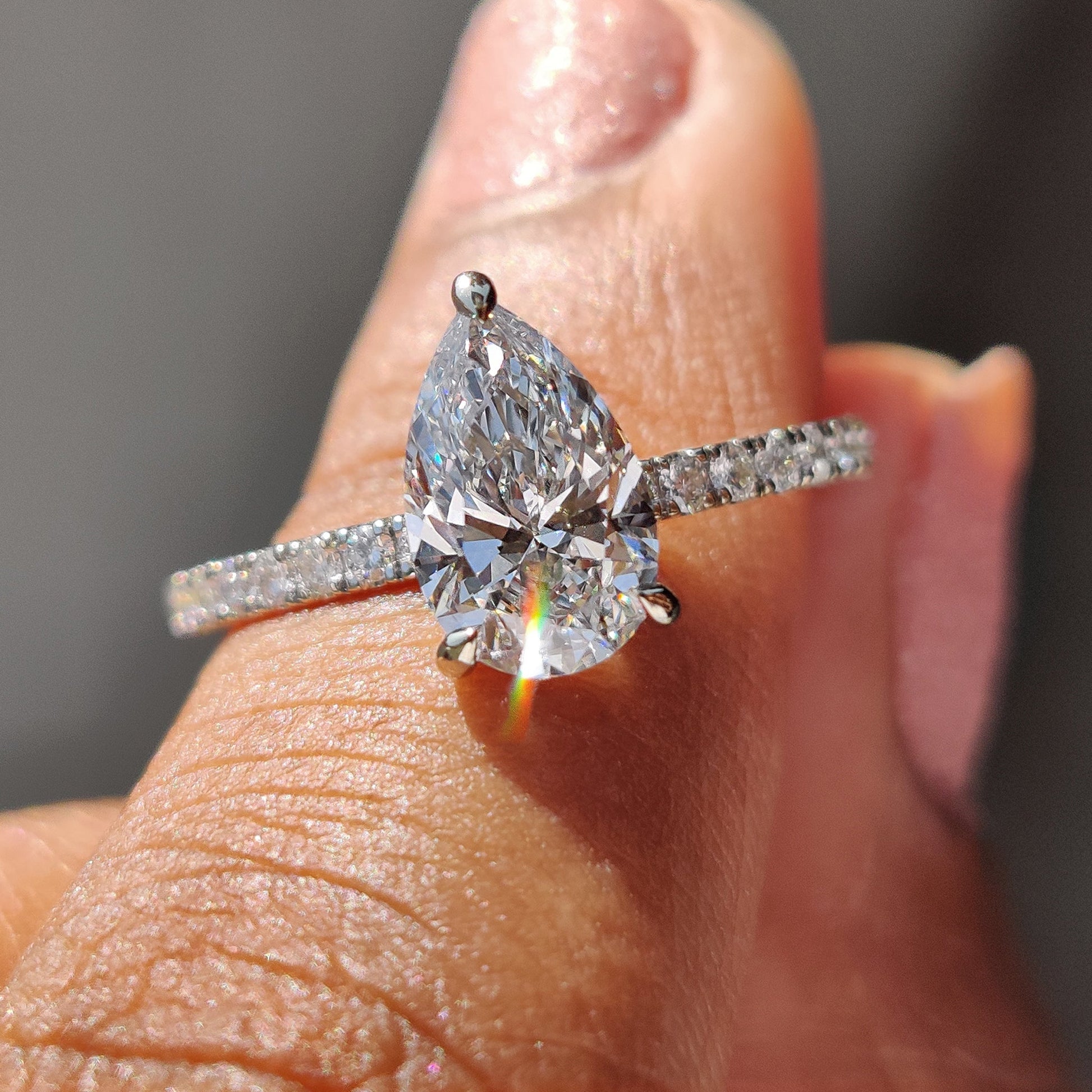 1 CT Pear Pave Moissanite Engagement Ring