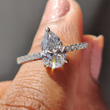 1 CT Pear Pave Moissanite Engagement Ring