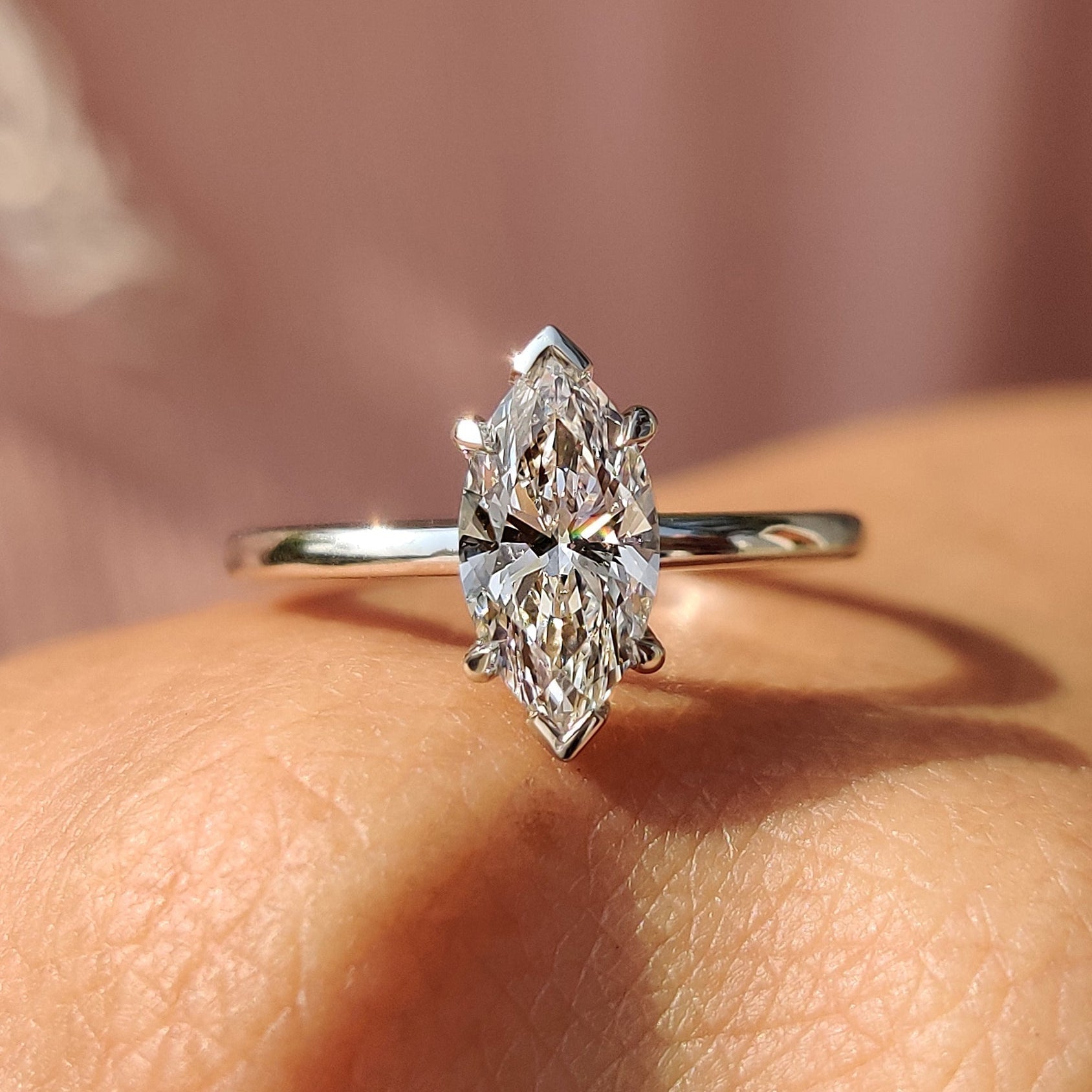 1 CT Marquise Solitaire Moissanite Engagement Ring