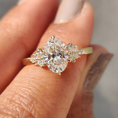 1 .50 CT Oval Cluster Moissanite Engagement Ring