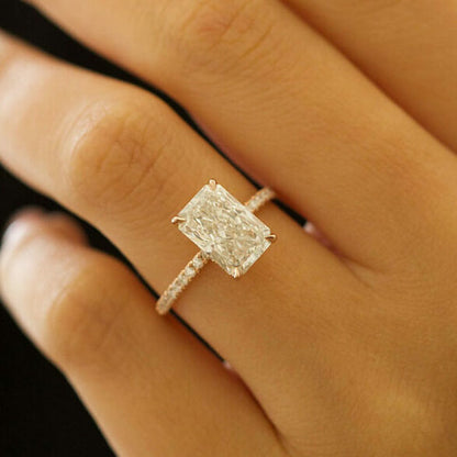 3.51 CT Radiant Pave Moissanite Engagement Ring