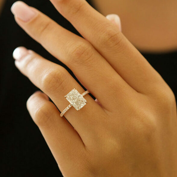 3.51 CT Radiant Pave Moissanite Engagement Ring
