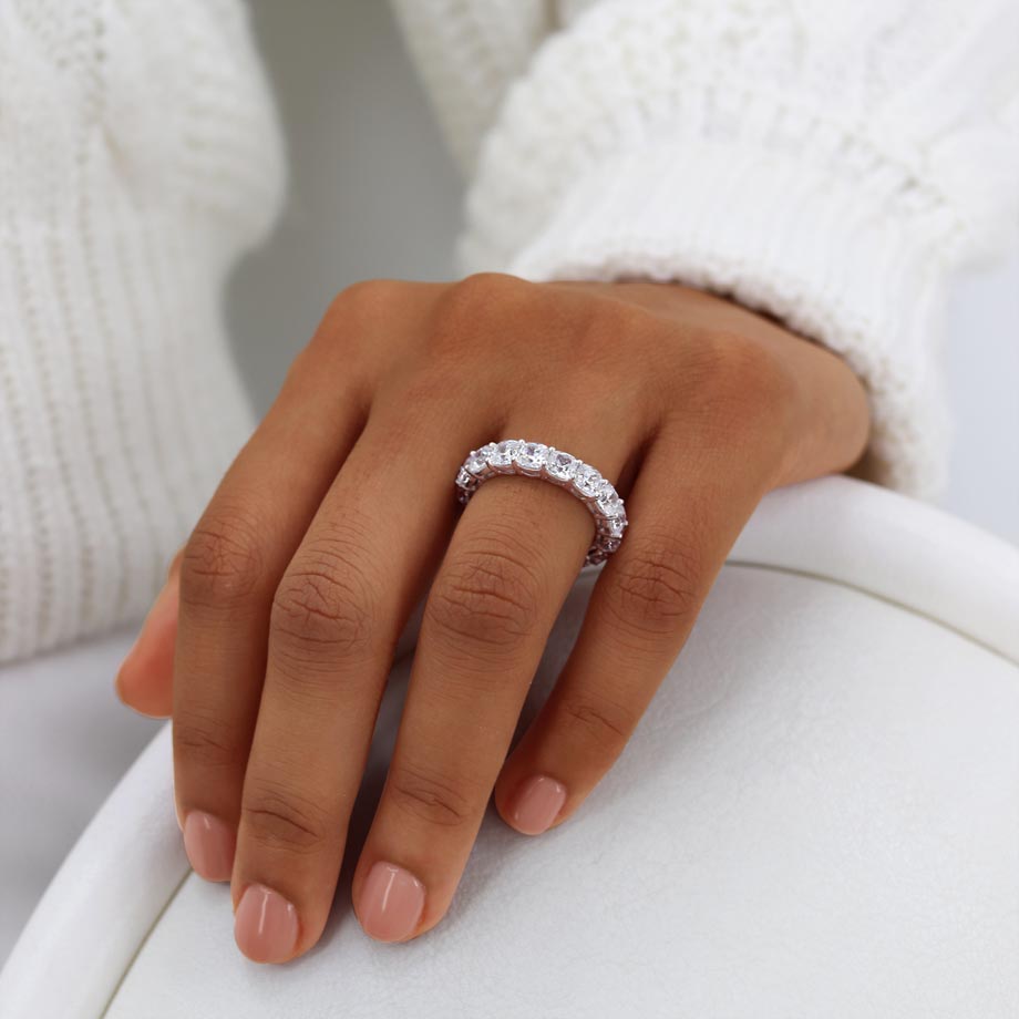 5.61 TCW Cushion Full Eternity Moissanite Wedding Band