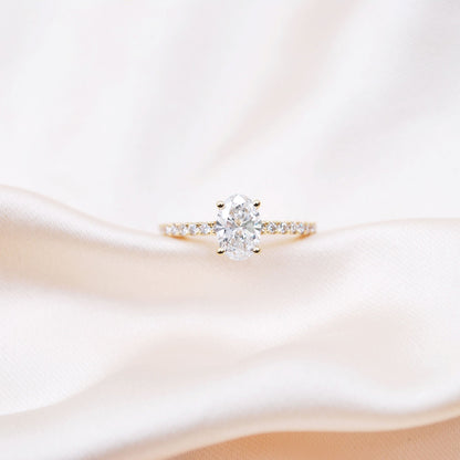 0.50 CT Oval Pave Moissanite Engagement Ring