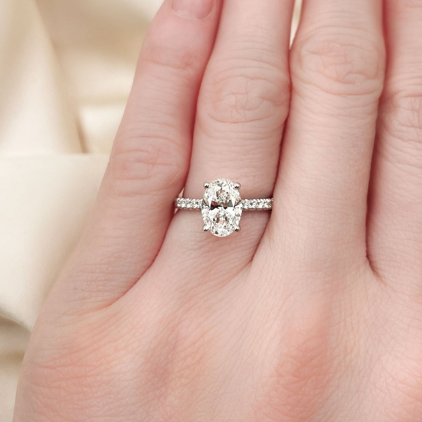 0.50 CT Oval Pave Moissanite Engagement Ring