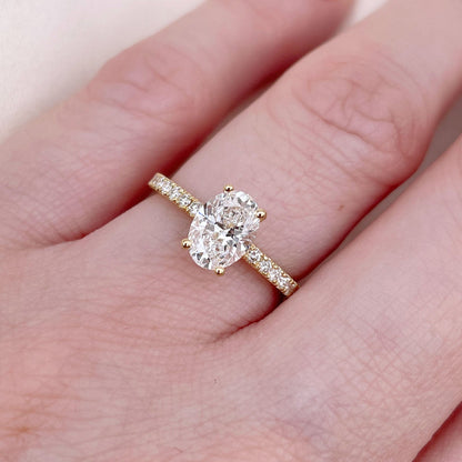 0.50 CT Oval Pave Moissanite Engagement Ring