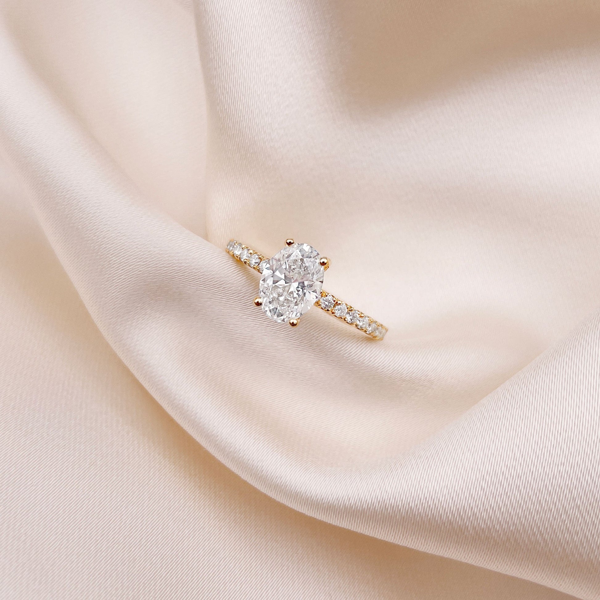 0.50 CT Oval Pave Moissanite Engagement Ring
