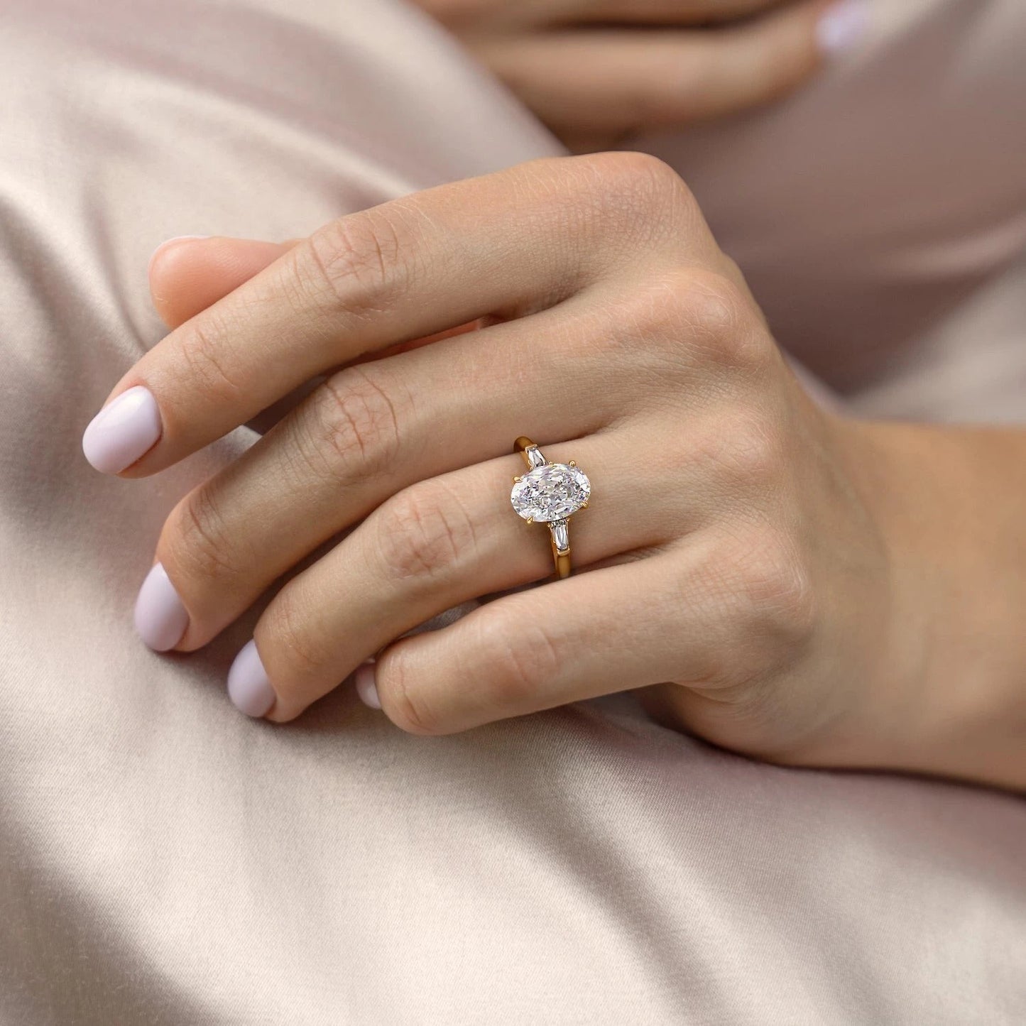 2.72 CT Oval Three Stone Moissanite Engagement Ring
