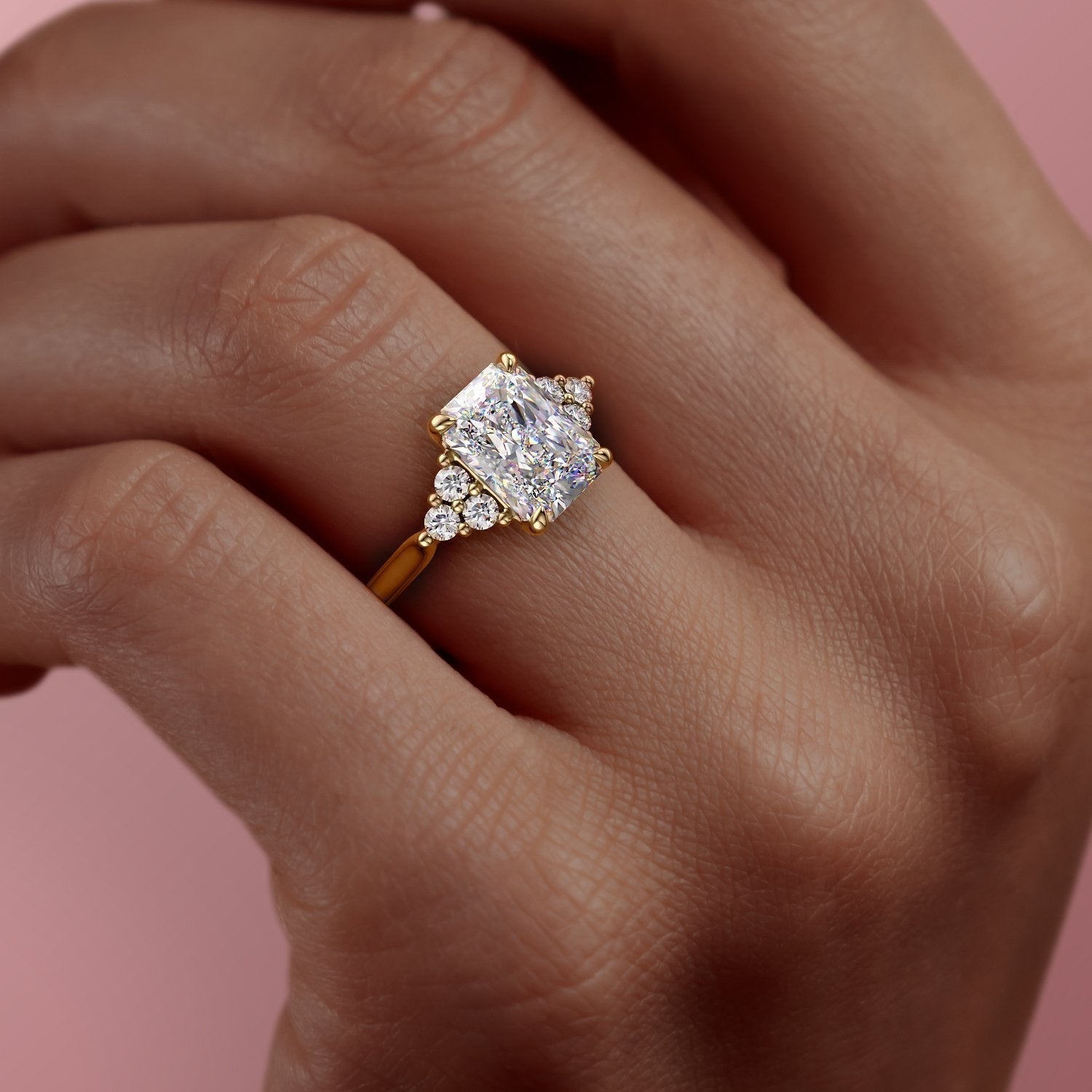 2 CT Radiant Cluster Moissanite Engagement Ring