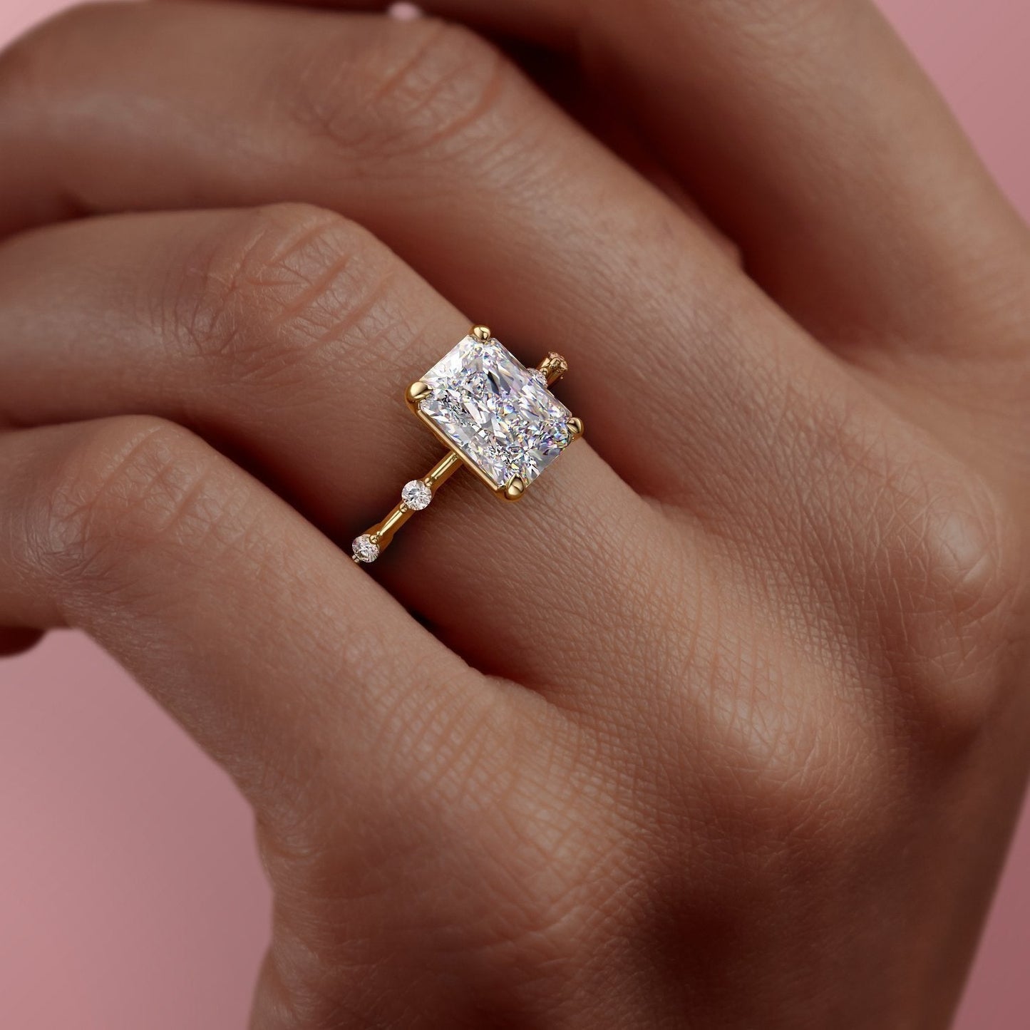 2.10 CT Radiant Pave Moissanite Engagement Ring