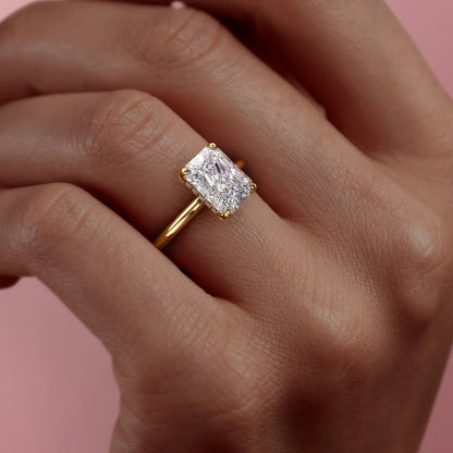 2 CT Radiant Hidden Halo Moissanite Engagement Ring