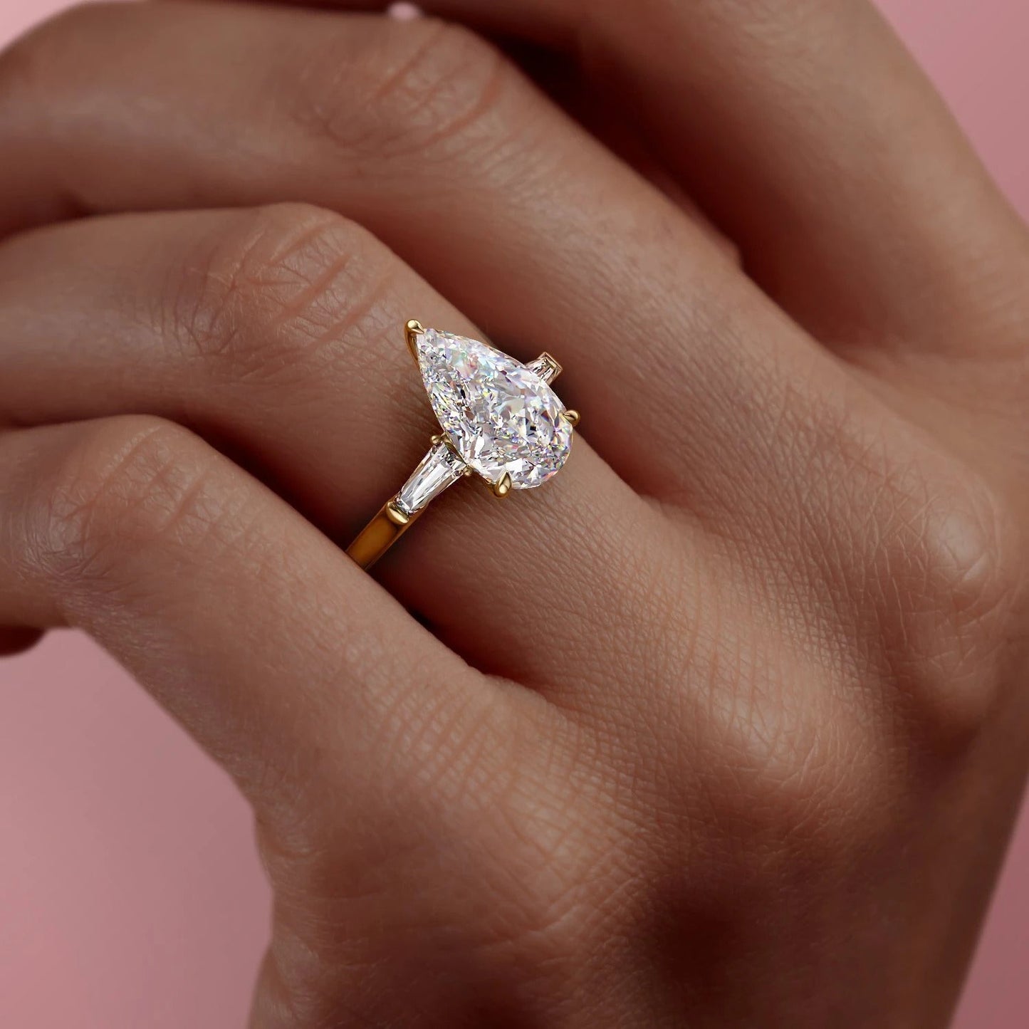 2 CT Pear Three Stone Moissanite Engagement Ring