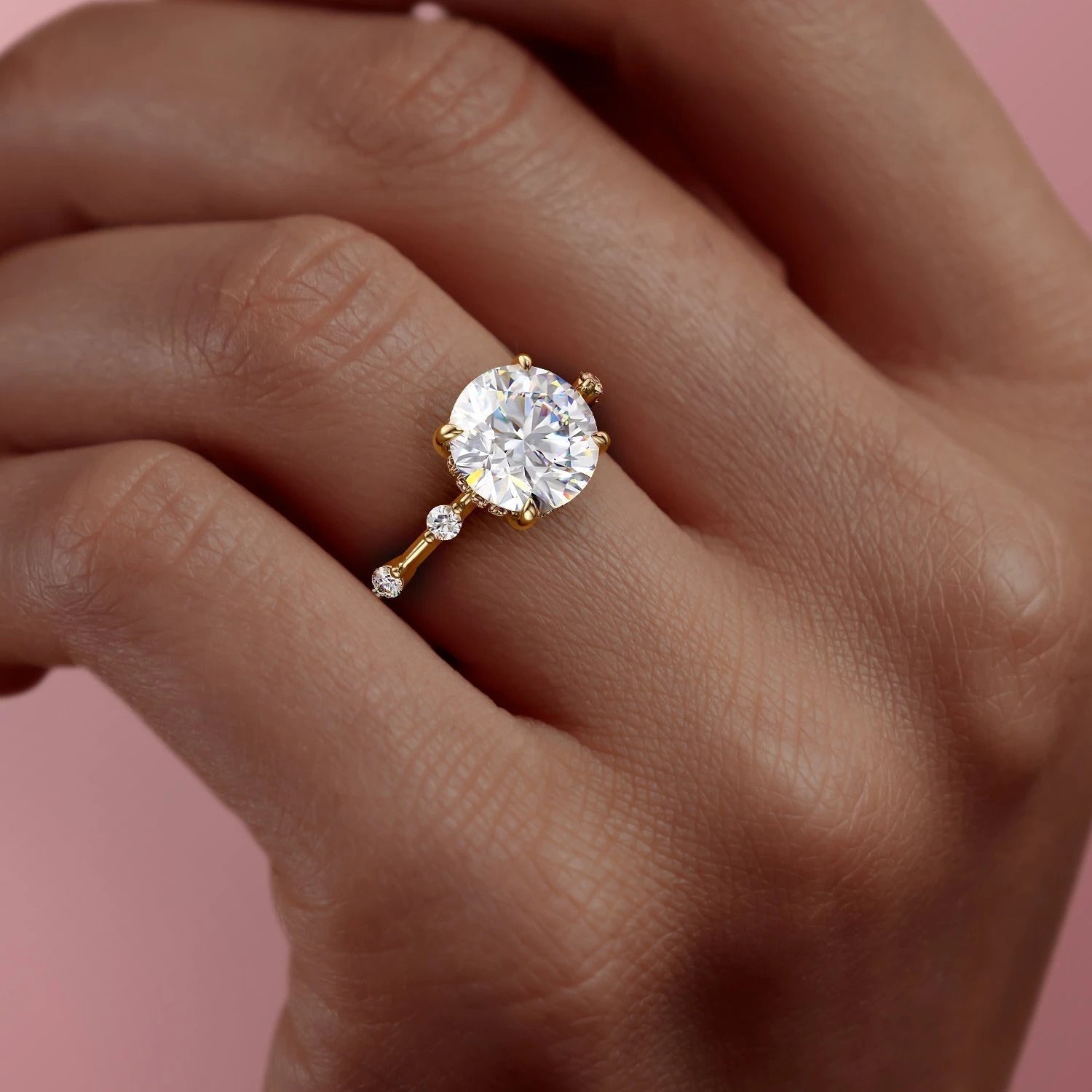 1.60 CT Round Hidden Halo & Pave Moissanite Engagement Ring