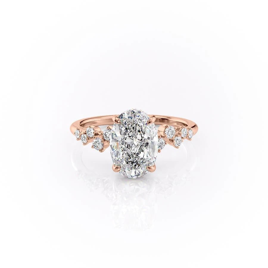 2.10 Oval Cut Cluster Style Moissanite Engagement Ring 12