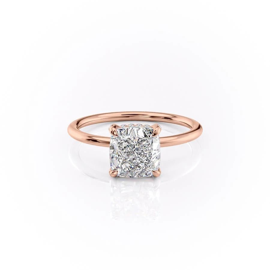 2.54 CT Cushion Hidden Halo Moissanite Engagement Ring