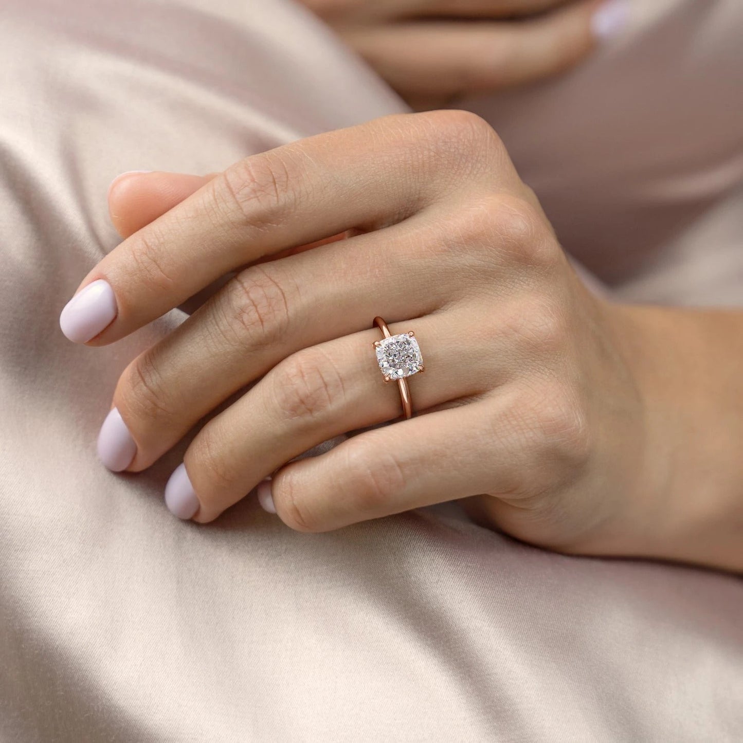 2.54 CT Cushion Hidden Halo Moissanite Engagement Ring