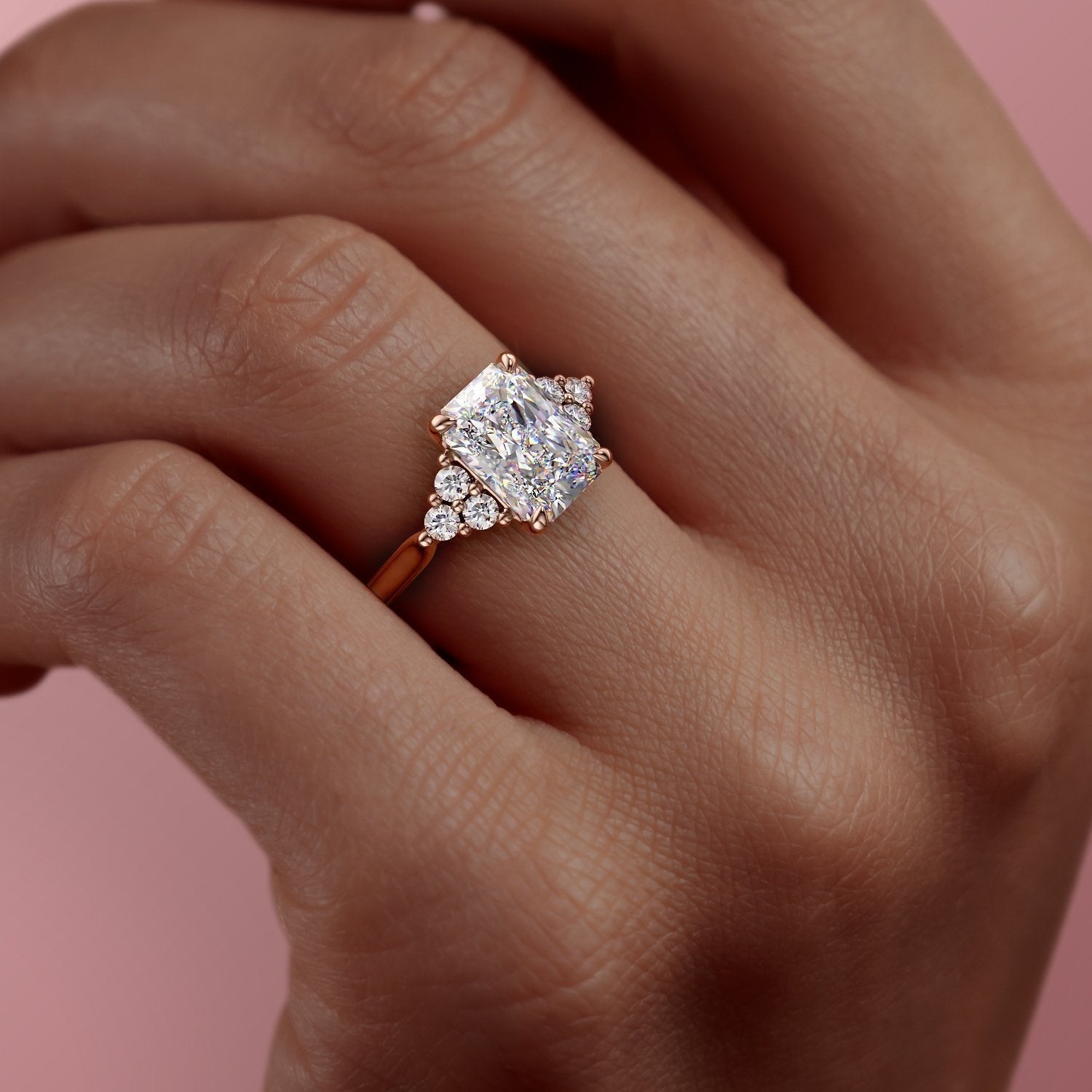 2 CT Radiant Cluster Moissanite Engagement Ring