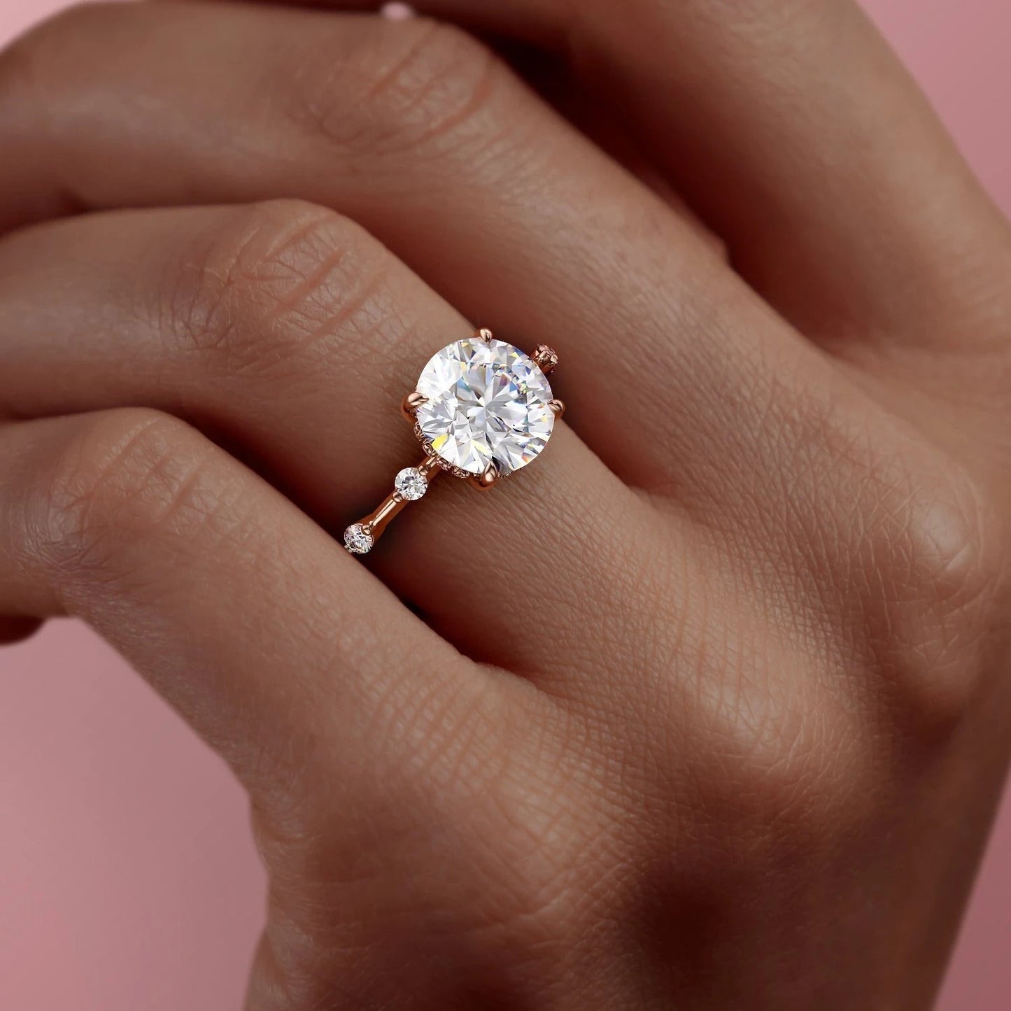 1.60 CT Round Hidden Halo & Pave Moissanite Engagement Ring