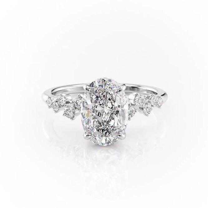 2.10 CT Oval Hidden Halo Moissanite Engagement Ring