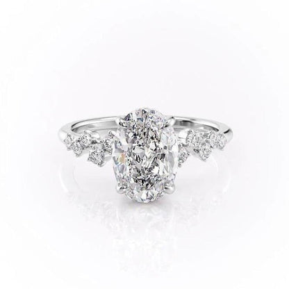 2.10 CT Oval Hidden Halo Moissanite Engagement Ring