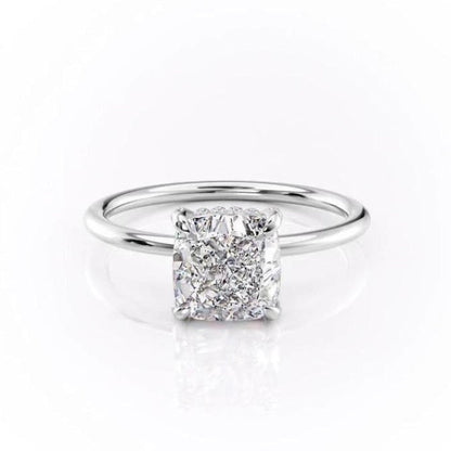 2.54 CT Cushion Hidden Halo Moissanite Engagement Ring