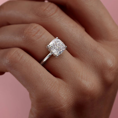 2.54 CT Cushion Hidden Halo Moissanite Engagement Ring