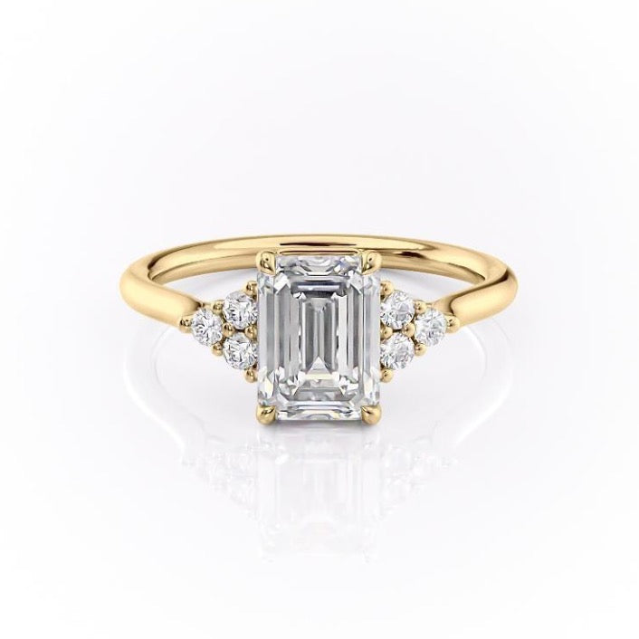 2.10 CT Emerald Cluster Moissanite Engagement Ring