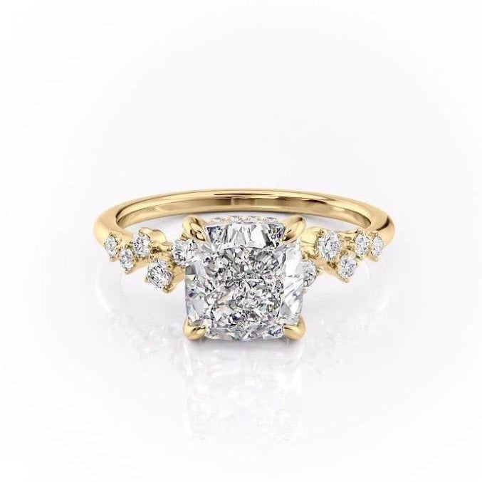2.54 CT Cushion Cut Cluster Moissanite Engagement Ring 3