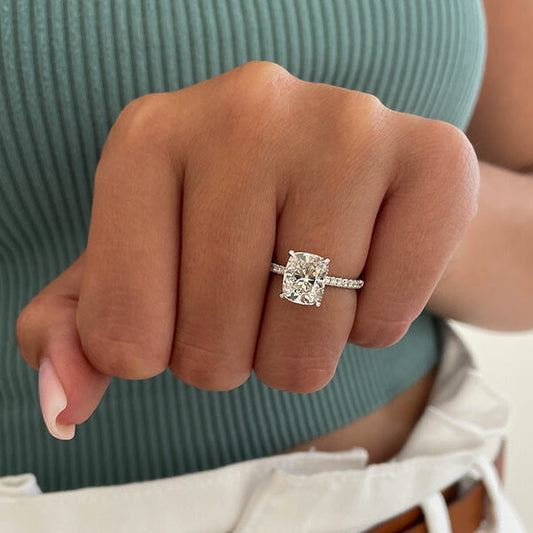 2.33 CT Elongated Cushion Pave Moissanite Engagement Ring