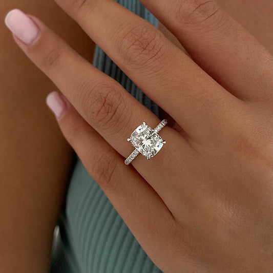 2.33 CT Elongated Cushion Pave Moissanite Engagement Ring