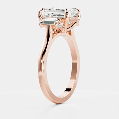 2 CT Emerald Three Stone Moissanite Engagement Ring