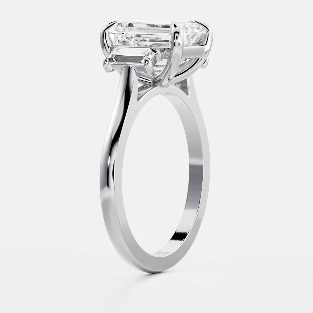 2 CT Emerald Three Stone Moissanite Engagement Ring