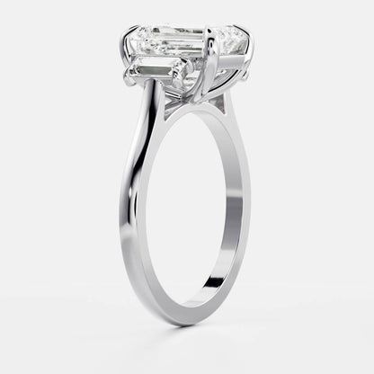 2 CT Emerald Three Stone Moissanite Engagement Ring
