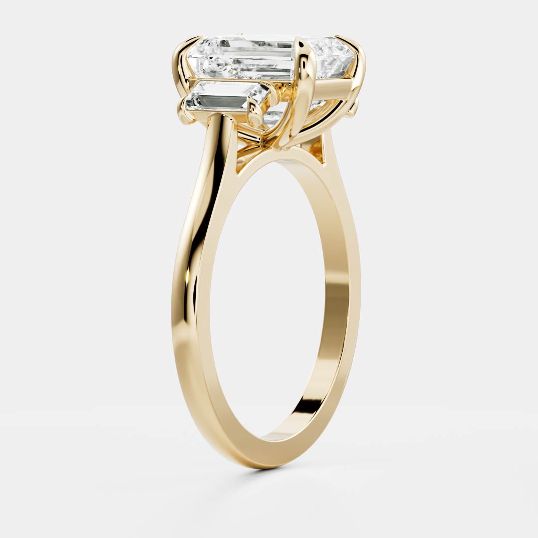 2 CT Emerald Three Stone Moissanite Engagement Ring