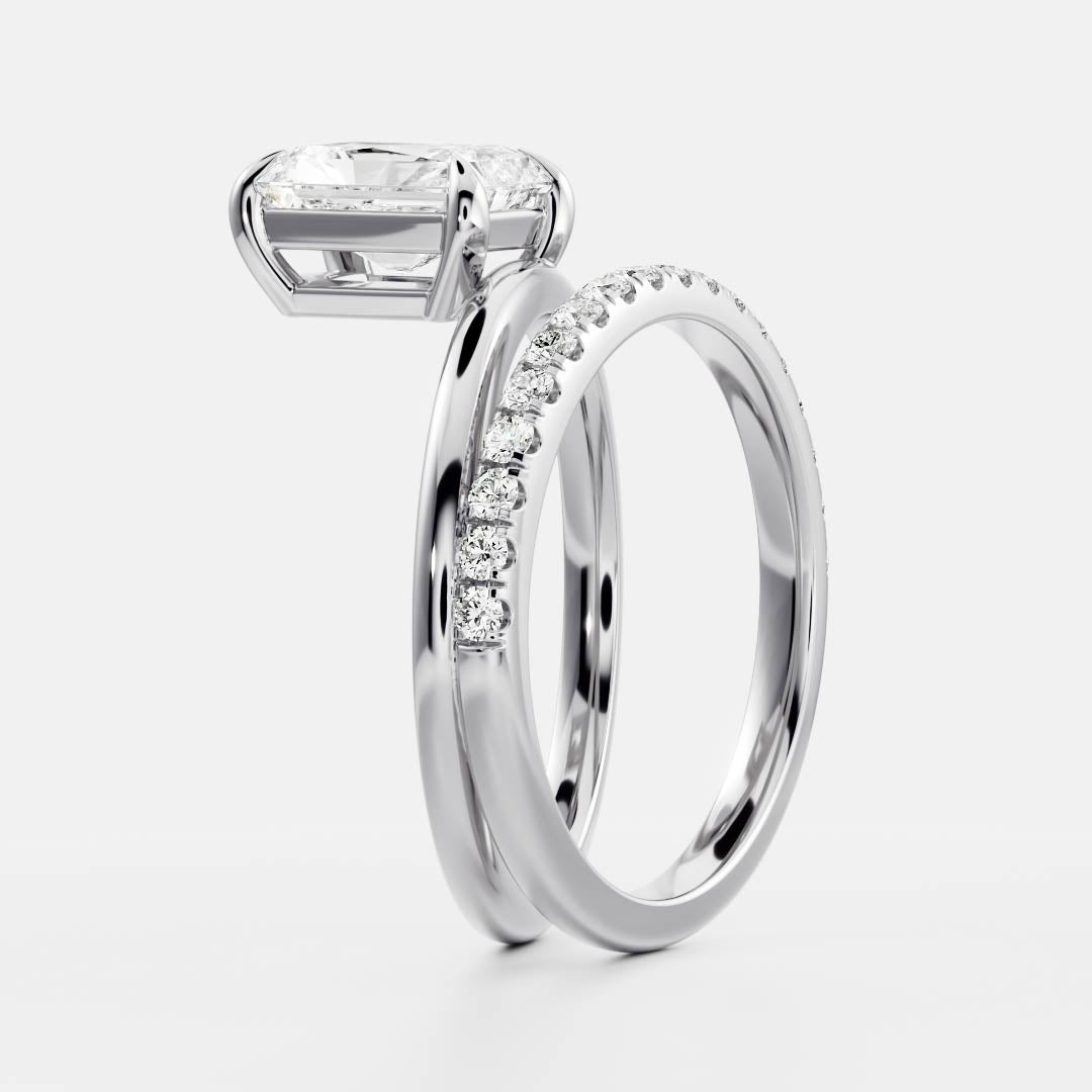 1.5 CT Radiant Double Shank & Pave Moissanite Engagement Ring