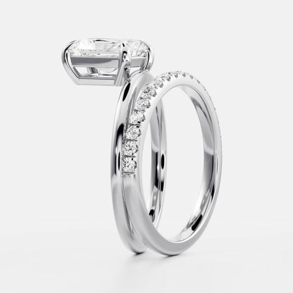 1.5 CT Radiant Double Shank & Pave Moissanite Engagement Ring