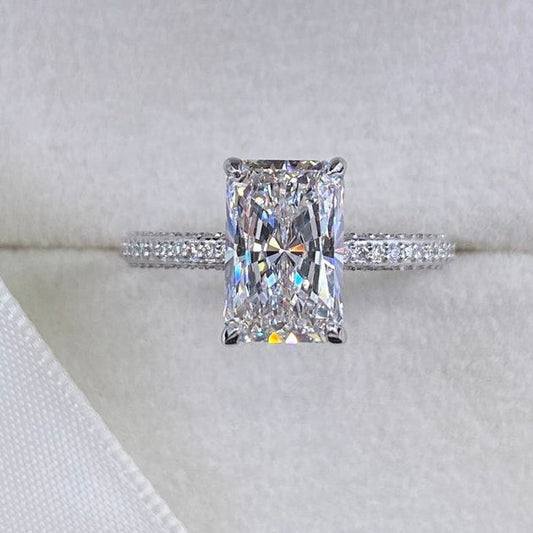 2.5 CT Radiant Pave Moissanite Engagement Ring