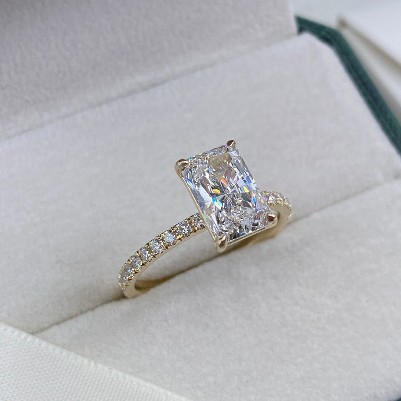 2.30 CT Radiant Pave Moissanite Engagement Ring