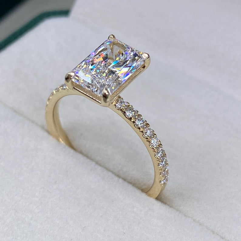2.30 CT Radiant Pave Moissanite Engagement Ring