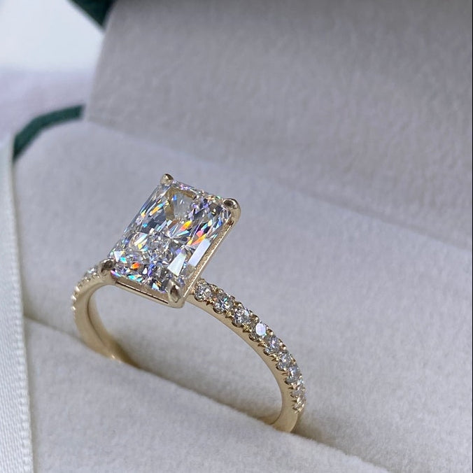 2.30 CT Radiant Pave Moissanite Engagement Ring