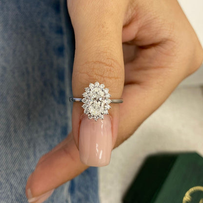 1 CT Oval Halo Moissanite Engagement Ring